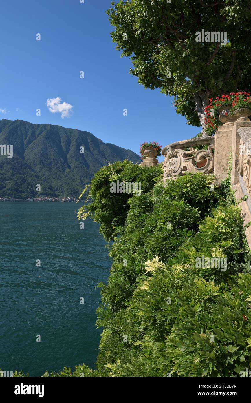Balcony of the garden of Villa del Balbianello and Lake Como, Lenno, Italy Stock Photo