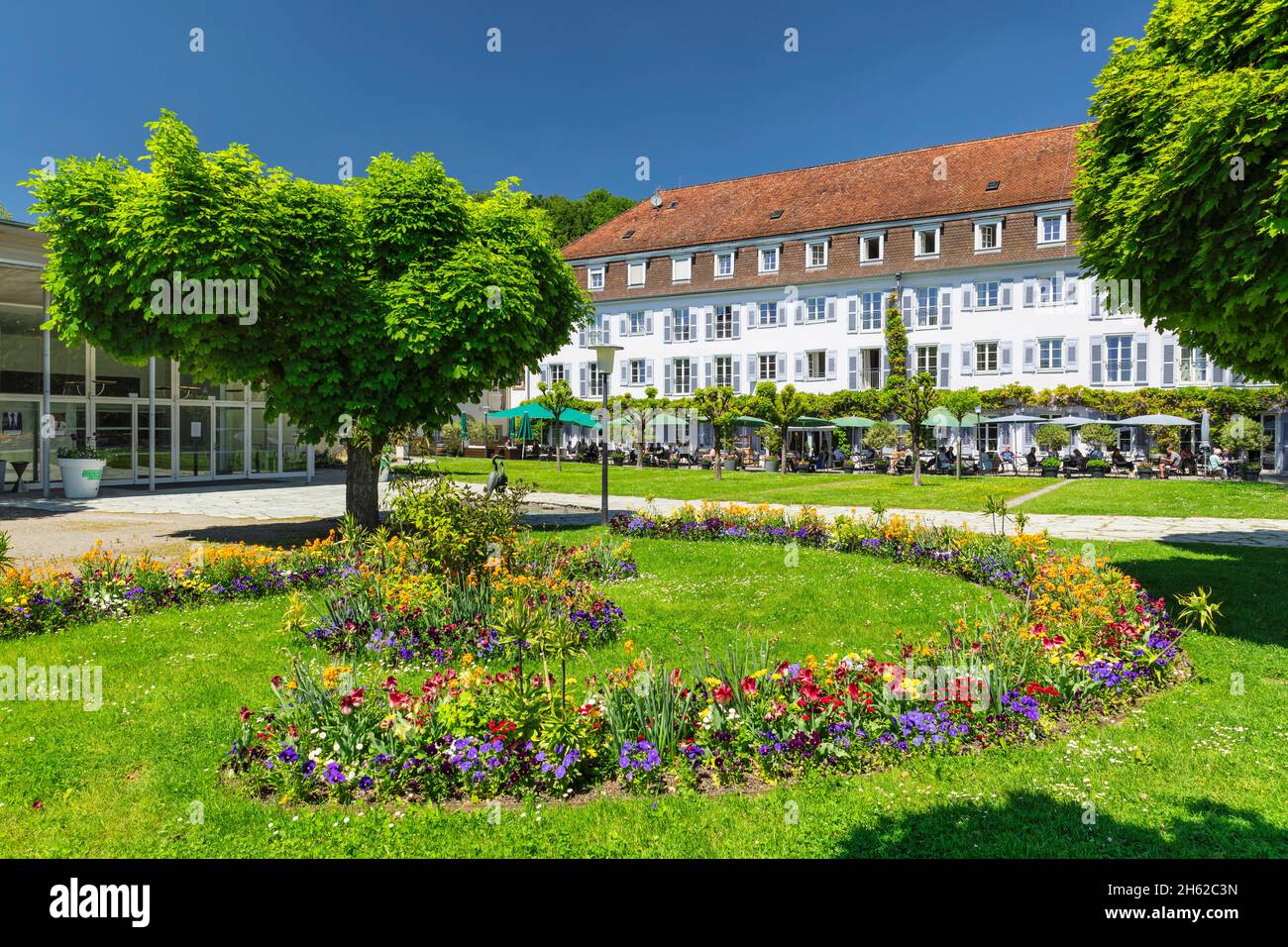 restaurant at the kurpark with bad hotel,ueberlingen,lake constance,baden-wuerttemberg,germany Stock Photo