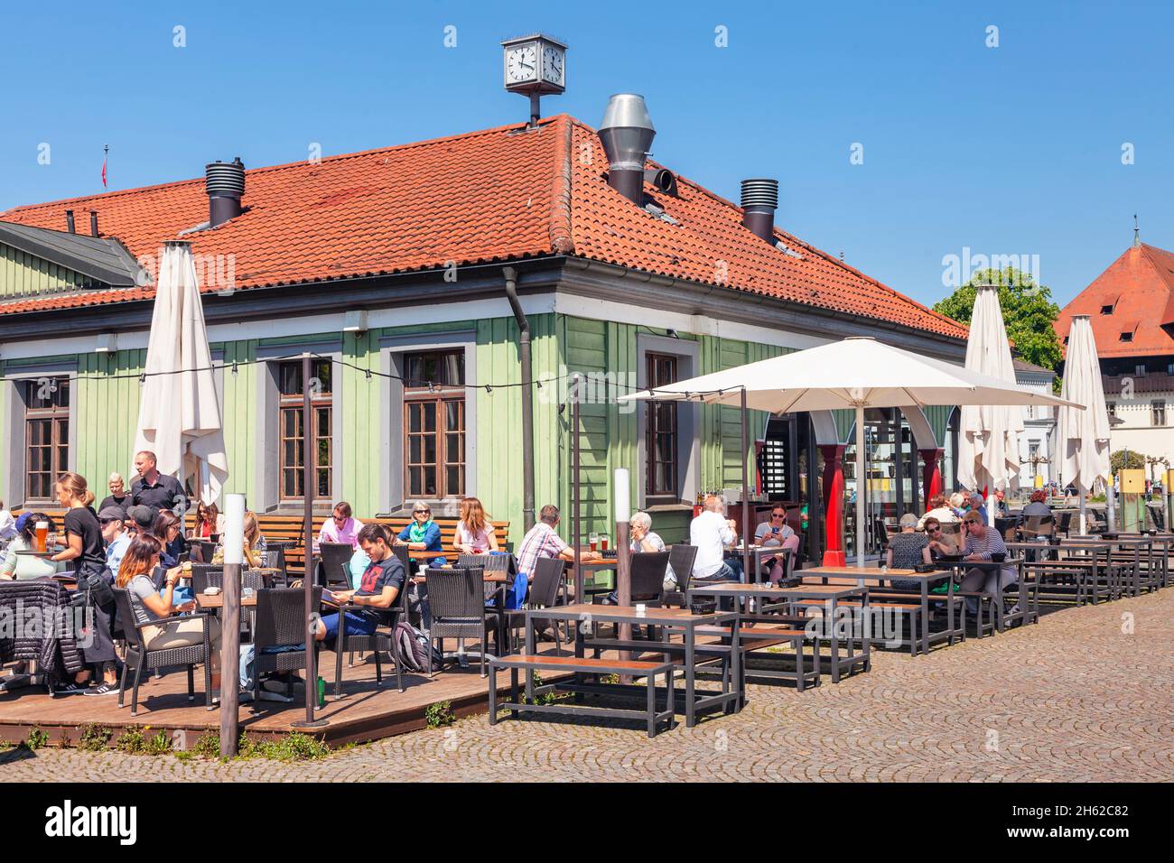 restaurant at the harbor,konstanz,lake constance,baden-wuerttemberg,germany Stock Photo