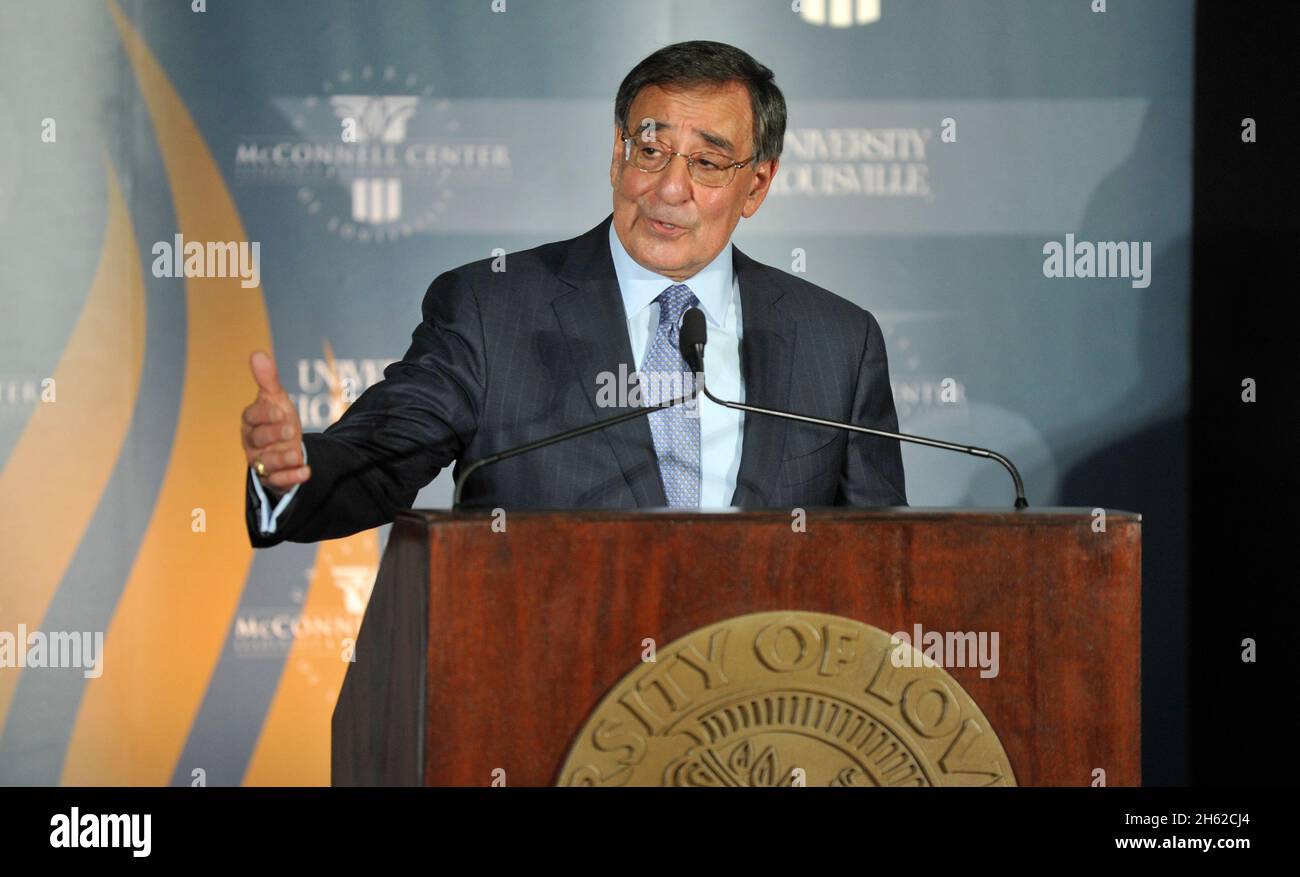 Secretary of Defense Leon E. Panetta delivers remarks at the Brown and Williamson Club at the University of Louisville in Louisville, Ky., March 1, 2012. Stock Photo