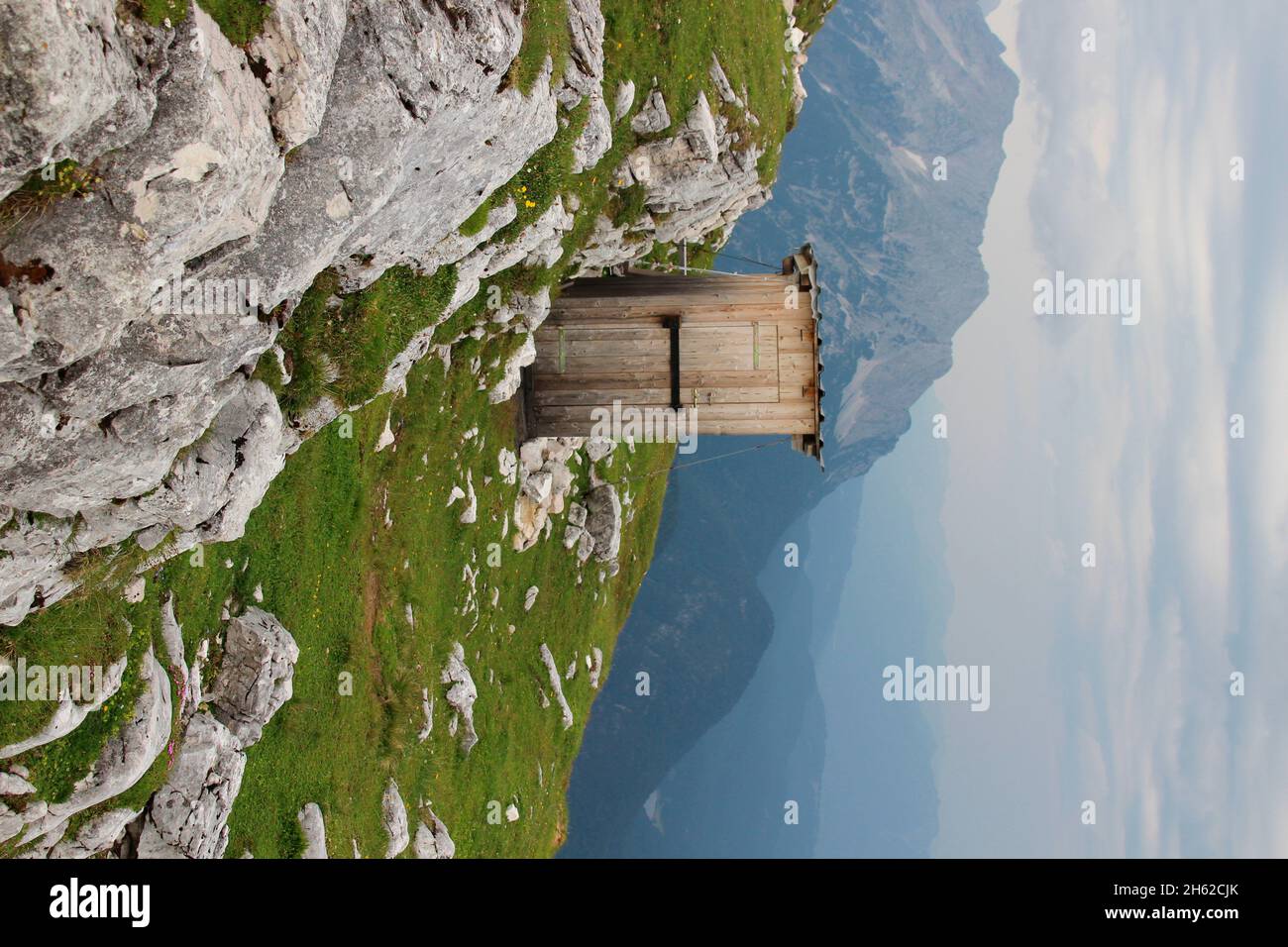 toilet house of the tyrolean hut at brunnstein,austria,tyrol,scharnitz,karwendel nature park, Stock Photo