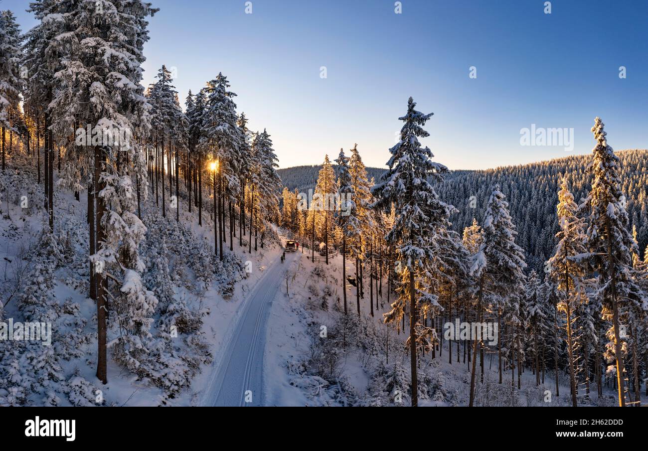 germany,thuringia,ilmenau,gehren,forest,way,valley,mountains,snow,rennsteig environment,back light Stock Photo