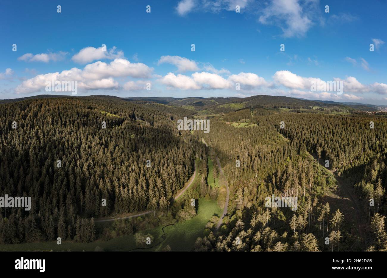 germany,thuringia,ilmenau,gehren,landscape,valley; stream,forest,mountains,paths,rennsteig area Stock Photo