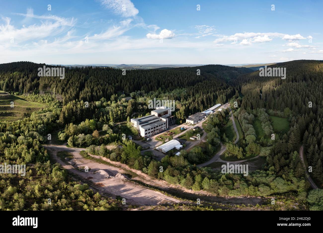 germany,thuringia,ilmenau,gehren,mine,flussspargrube,shut down,forest,aerial picture Stock Photo