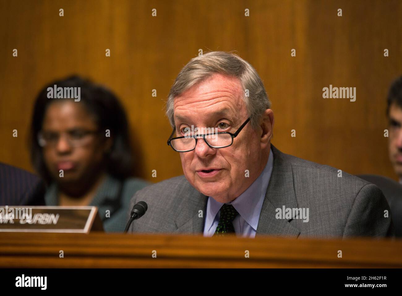 Senator Richard Durbin asks U.S. Customs and Border Protection Acting Deputy Commissioner Ronald D. Vitiello questions during testimony before the Senate Judiciary Committee, Subcommittee on Border Security and Immigration, during a hearing entitled 'Building America's Trust through Border Security: Progress on the Southern Border' in Washington, D.C., May 23, 2017 Stock Photo