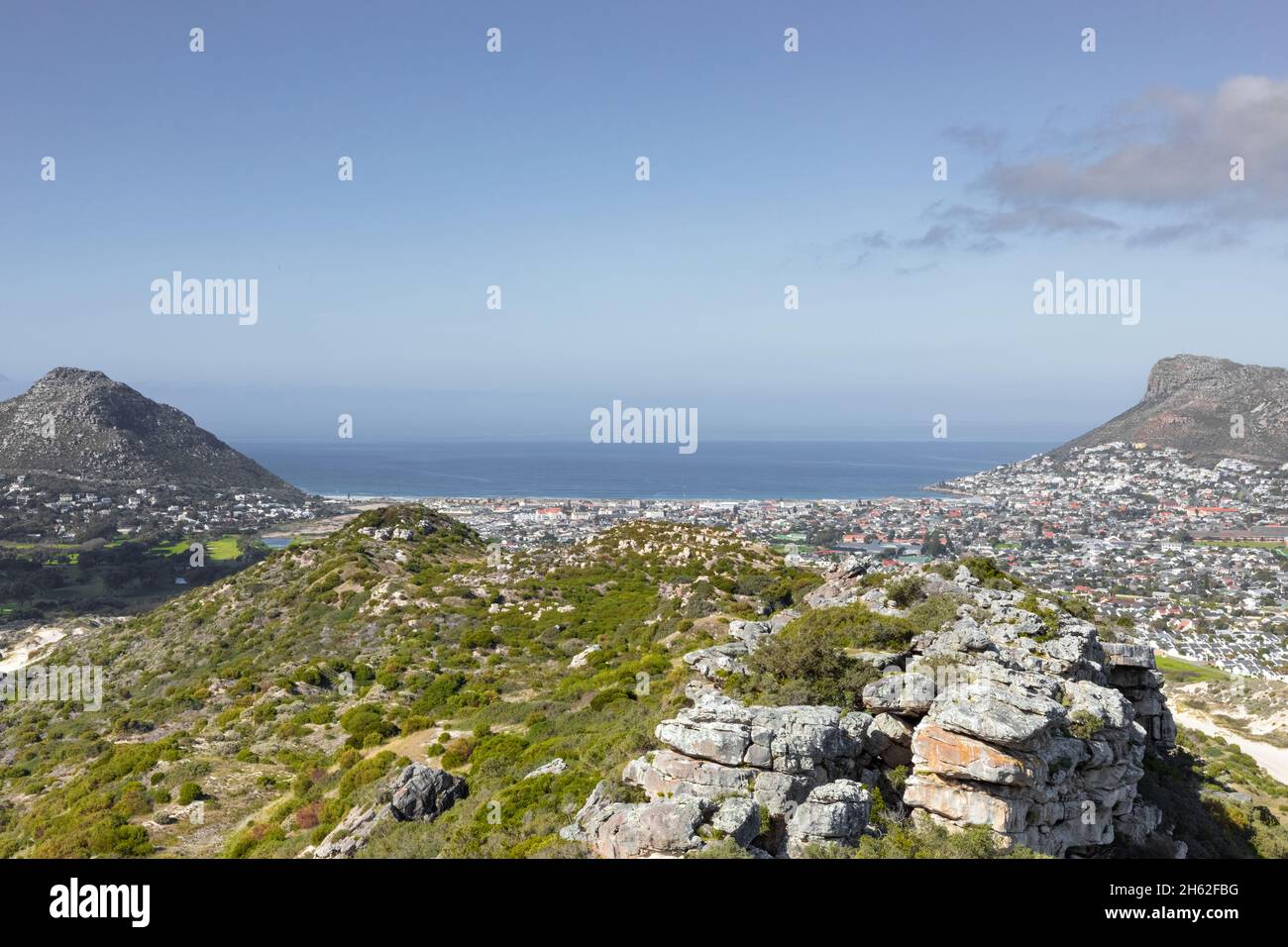 Fish Hoek residential neighborhood viewed from the top of Peer’s Cave