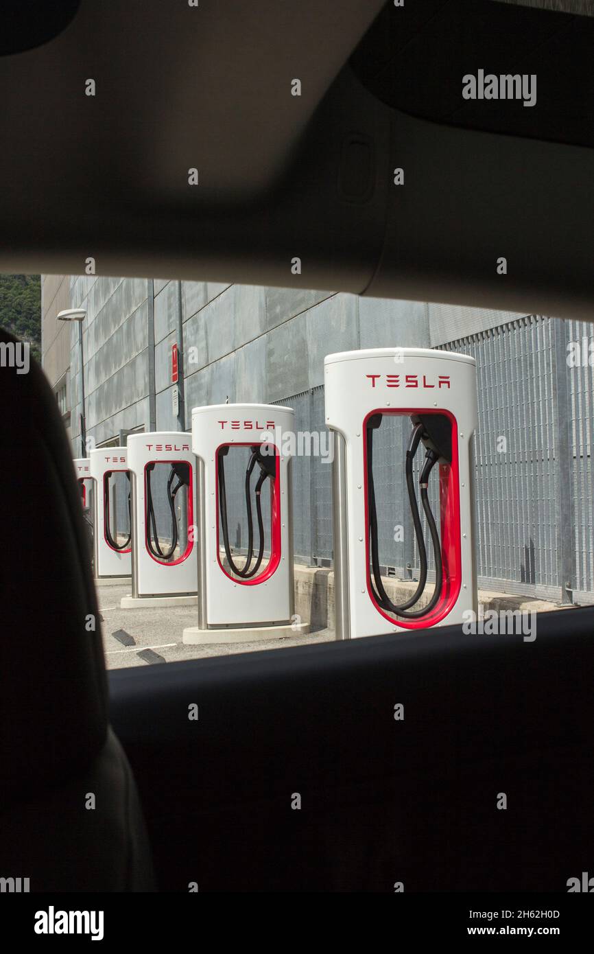 road trip through germany in a tesla model 3 performance Stock Photo