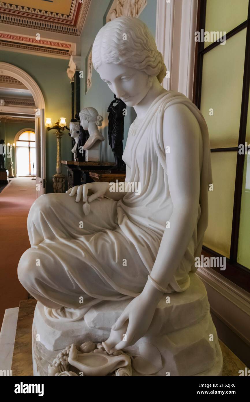 england,isle of wight,east cowes,osborne house,the palatial former home of queen victoria and prince albert,marble statue of an indian girl by henry timbrell and john gibson c1849 Stock Photo
