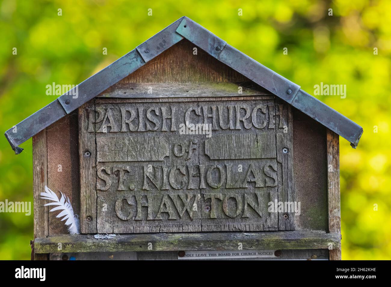 england,hampshire,alton,chawton,parish church of st.nicholas,church sign Stock Photo