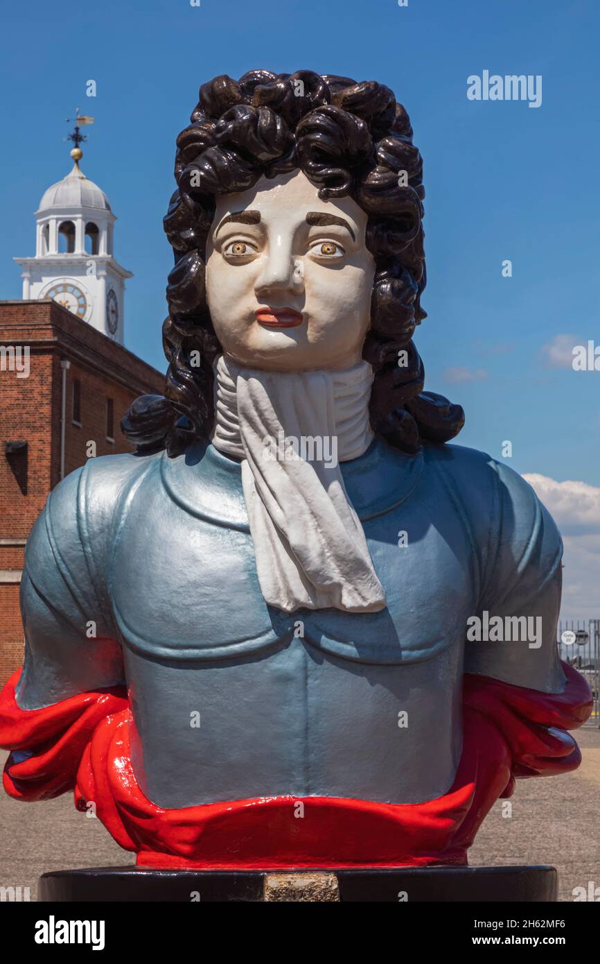 england,hampshire,portsmouth,portsmouth historic dockyard,ships figurehead of hms benbow launched at rotherhithe in 1813 Stock Photo
