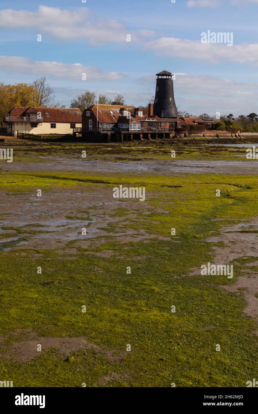 england,hampshire,langstone,chichester harbour,view of the royal oak pub at low tide Stock Photo