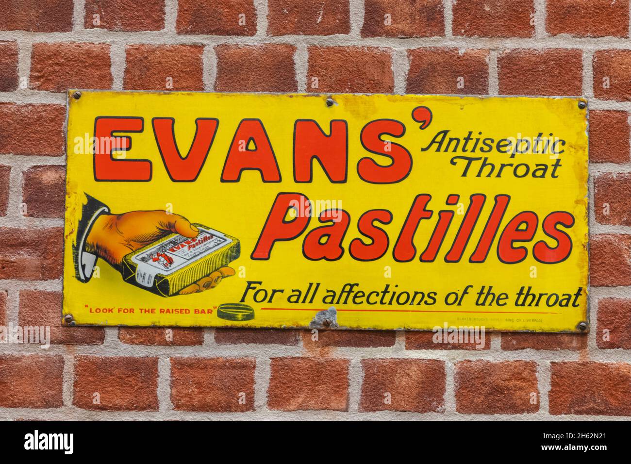 england,hampshire,basingstoke,milestones museum,vintage evans' antiseptic throat pastilles advertising sign Stock Photo