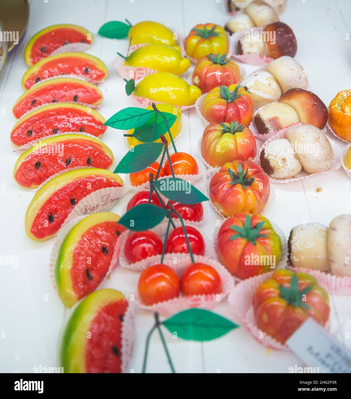 frutta martorana,traditional marzipan sweets,cefalu,sicily,italy,europe Stock Photo