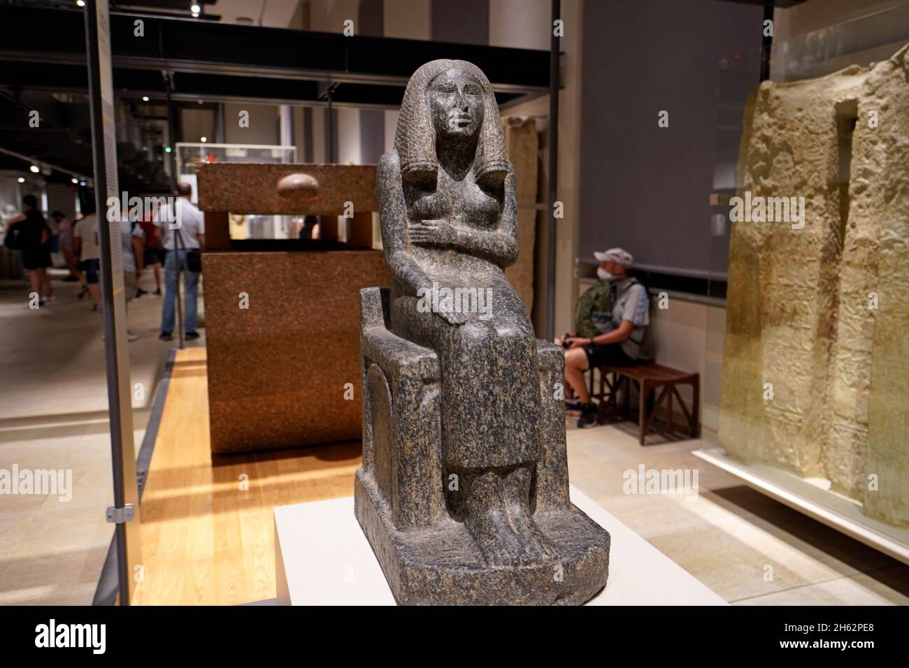 TURIN, ITALY - AUGUST 19, 2021: statue of princess Redji during the 3rd dynasty of Egyptian civilization, Egyptian Museum of Turin, Italy Stock Photo