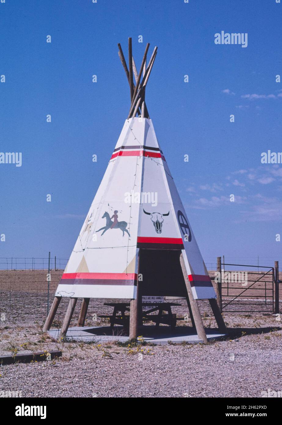 Teepee picnic enclosure, Bingo Car/Truck Stop, Kadoka, South Dakota; ca
