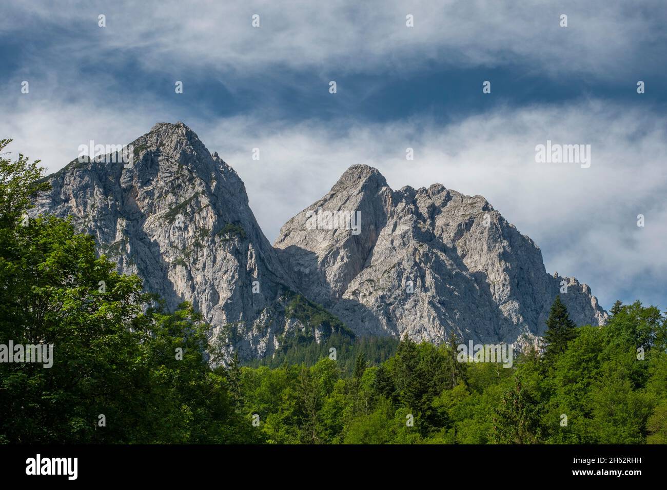 waxenstein and zugspitze group,wetterstein mountains,werdenfelser land,upper bavaria,bavaria,germany Stock Photo