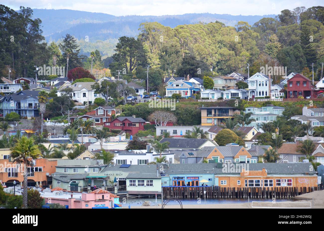 Colorful houses of Capitola Venetian Court in the California coast ...