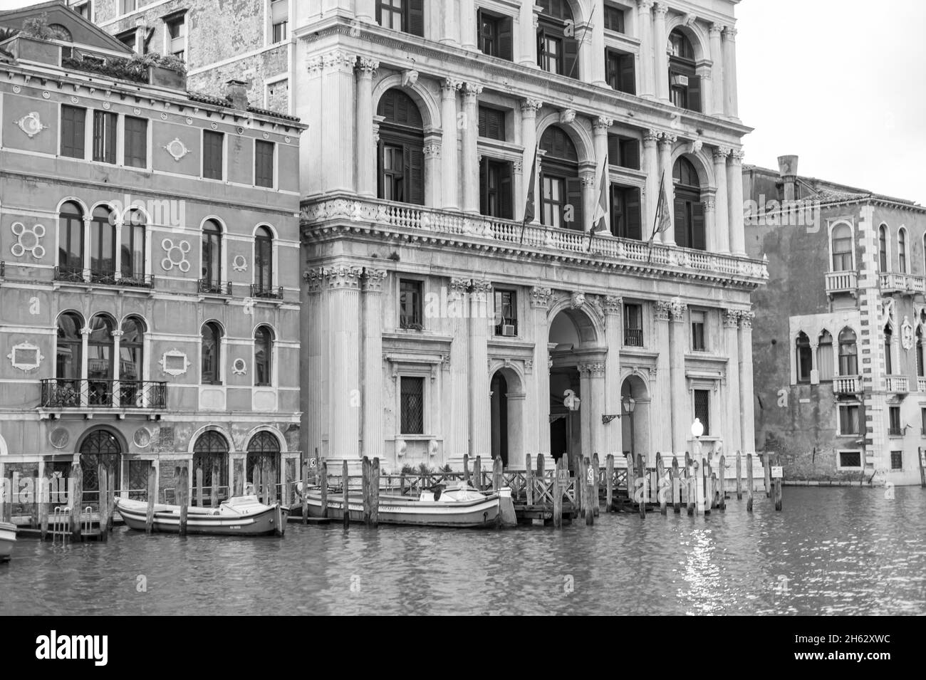 a trip down the grand canal in venice in a water taxi. the so-called 'vaporetto' is a primary mode of public transport and operates 24 hours a day. venice,italy Stock Photo