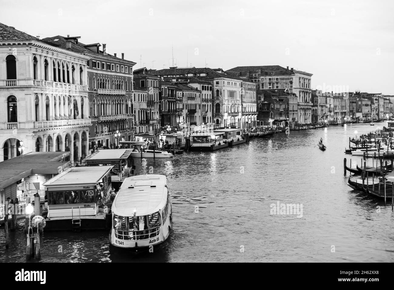 building facades,boats,and gondolas on the canal grande from the rialto bridge (ponte di rialto),venice,italy Stock Photo