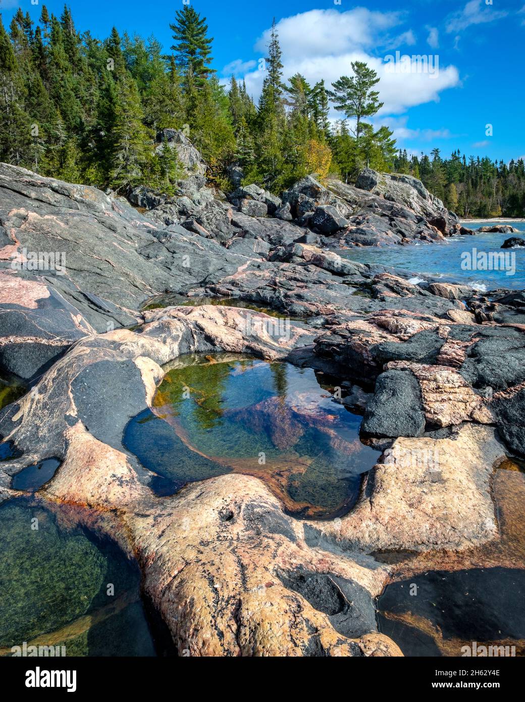 Rugged North Shore at Lake Superior Provincial Park, Ontario, Canada Stock Photo