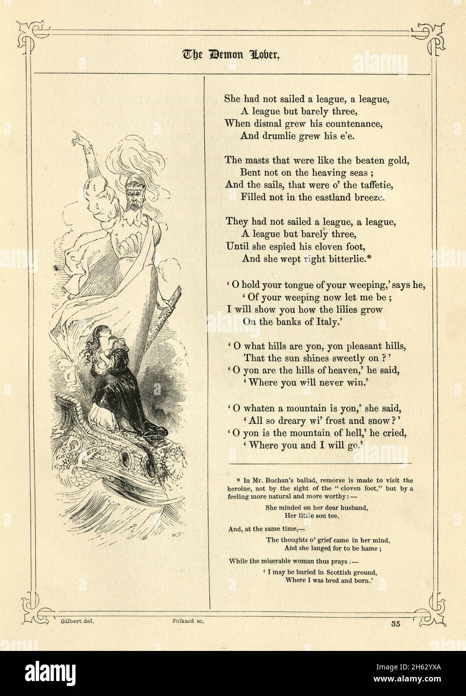 Book of British Ballads, The Daemon Lover, Demon, Victorian 19th Century. A popular Scottish ballad dating to around 1685 Stock Photo