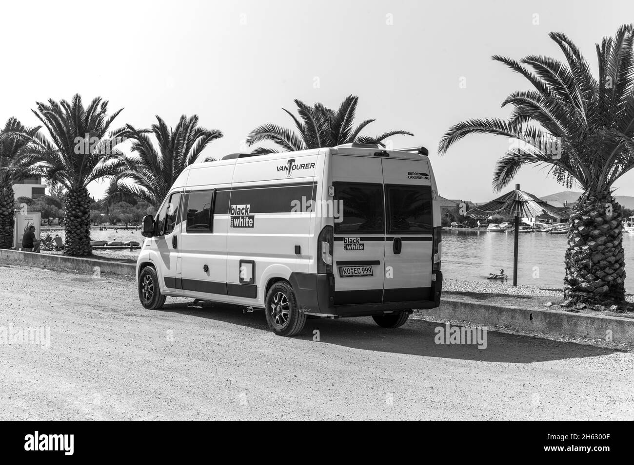 parking the van close to the beach in zadar,croatia Stock Photo