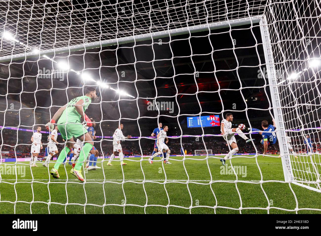 London, UK. 12th Nov, 2021. Harry Kane of England scores their fifth