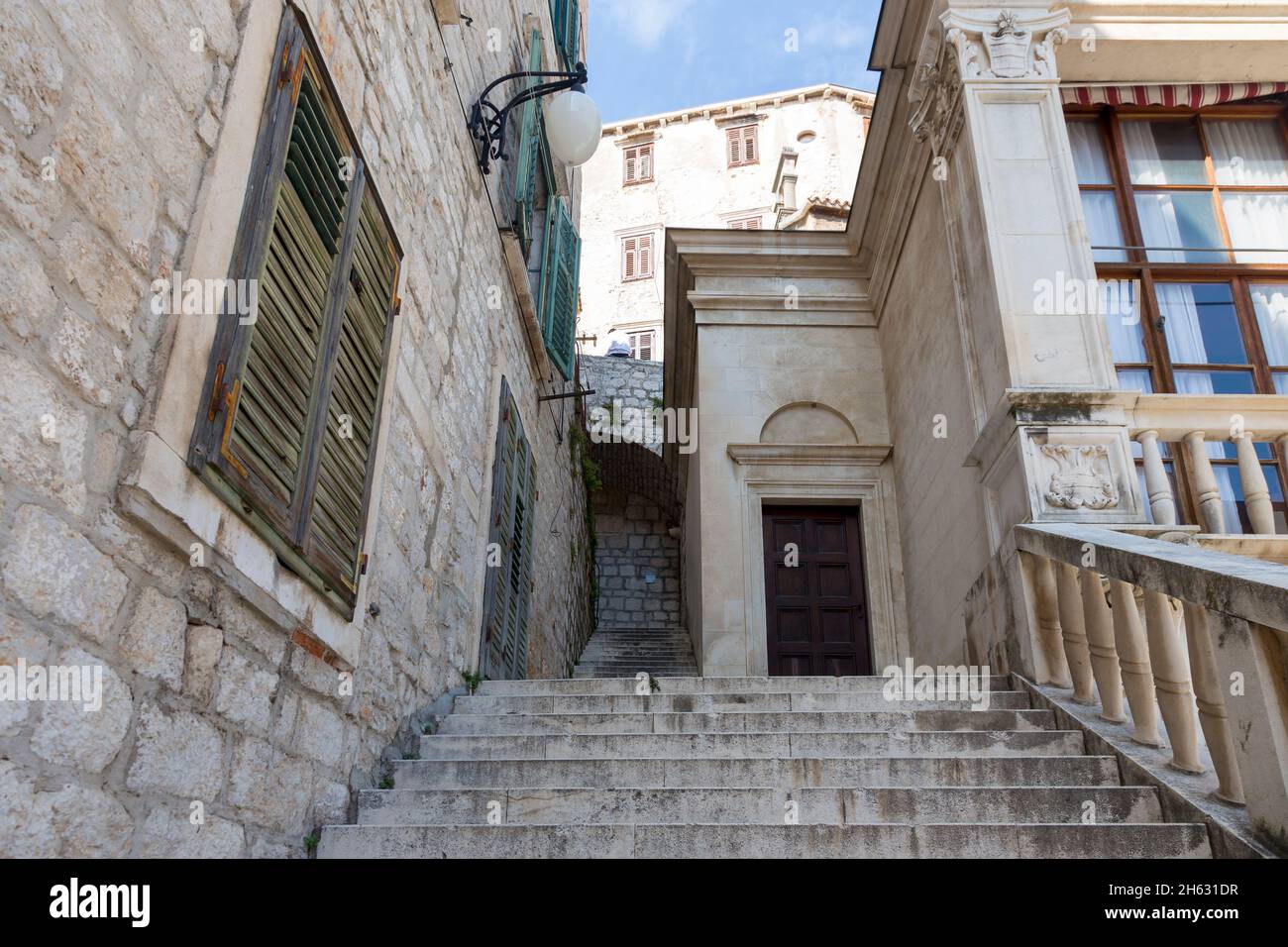 old center of sibenik near st james cathedral in sibenik,unesco world heritage site in croatia - filming location for game of thrones (iron bank) Stock Photo