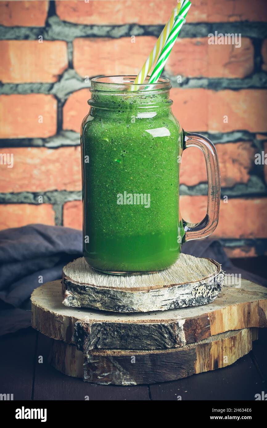 Green smoothie with flax seeds. A natural healthy product to eat in the