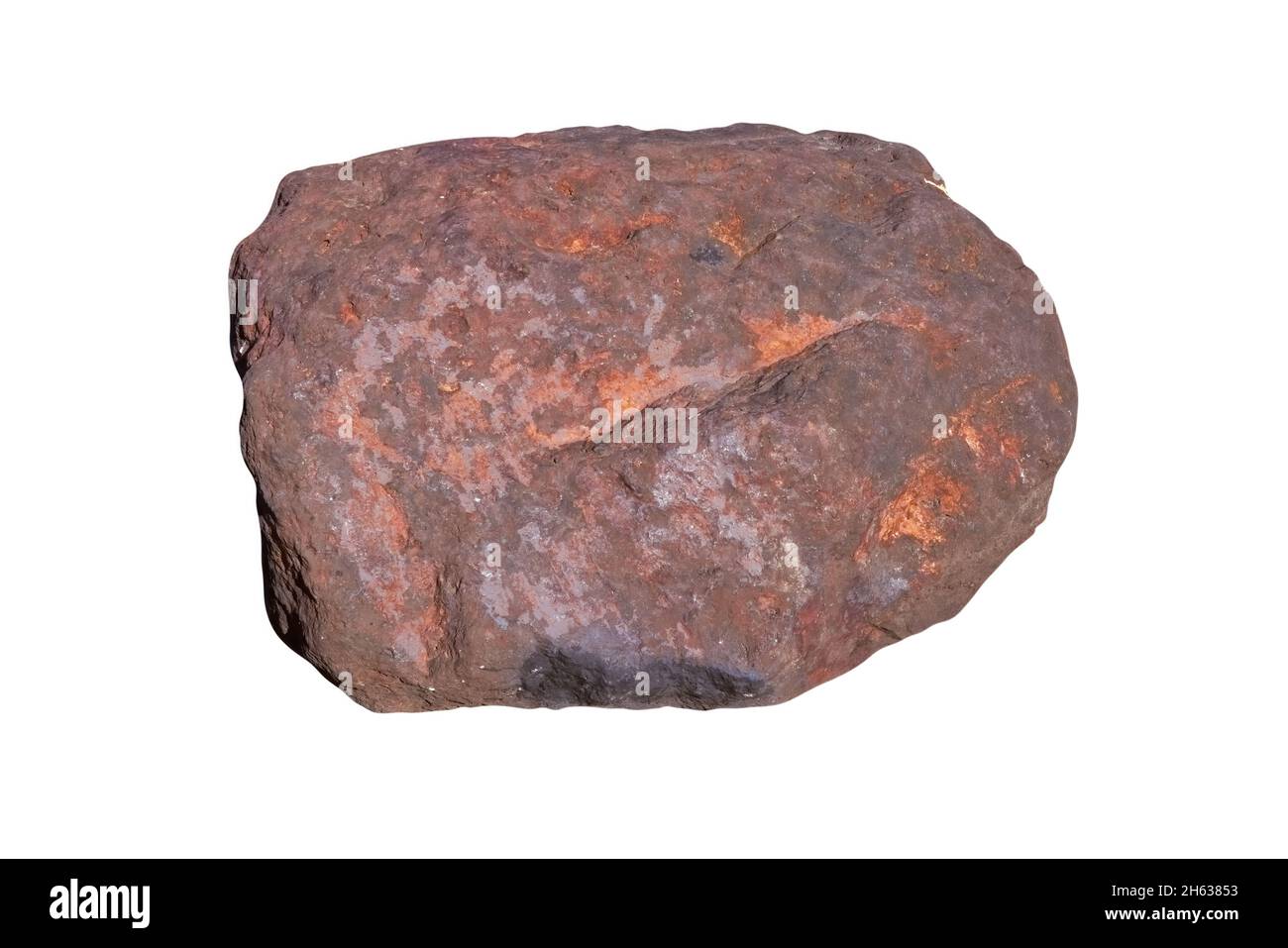 Specimen natural rock hematite, iron ore mineral stone isolated on white background close-up. Stock Photo