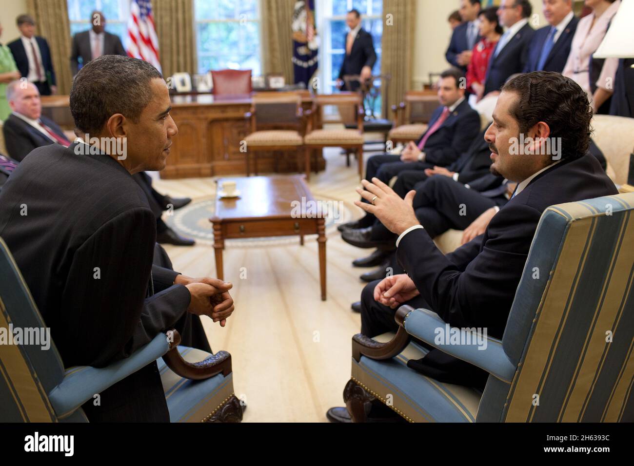 President Barack Obama meets with Prime Minister Saad Hariri of Lebanon in the Oval Office, May 24, 2010. Stock Photo