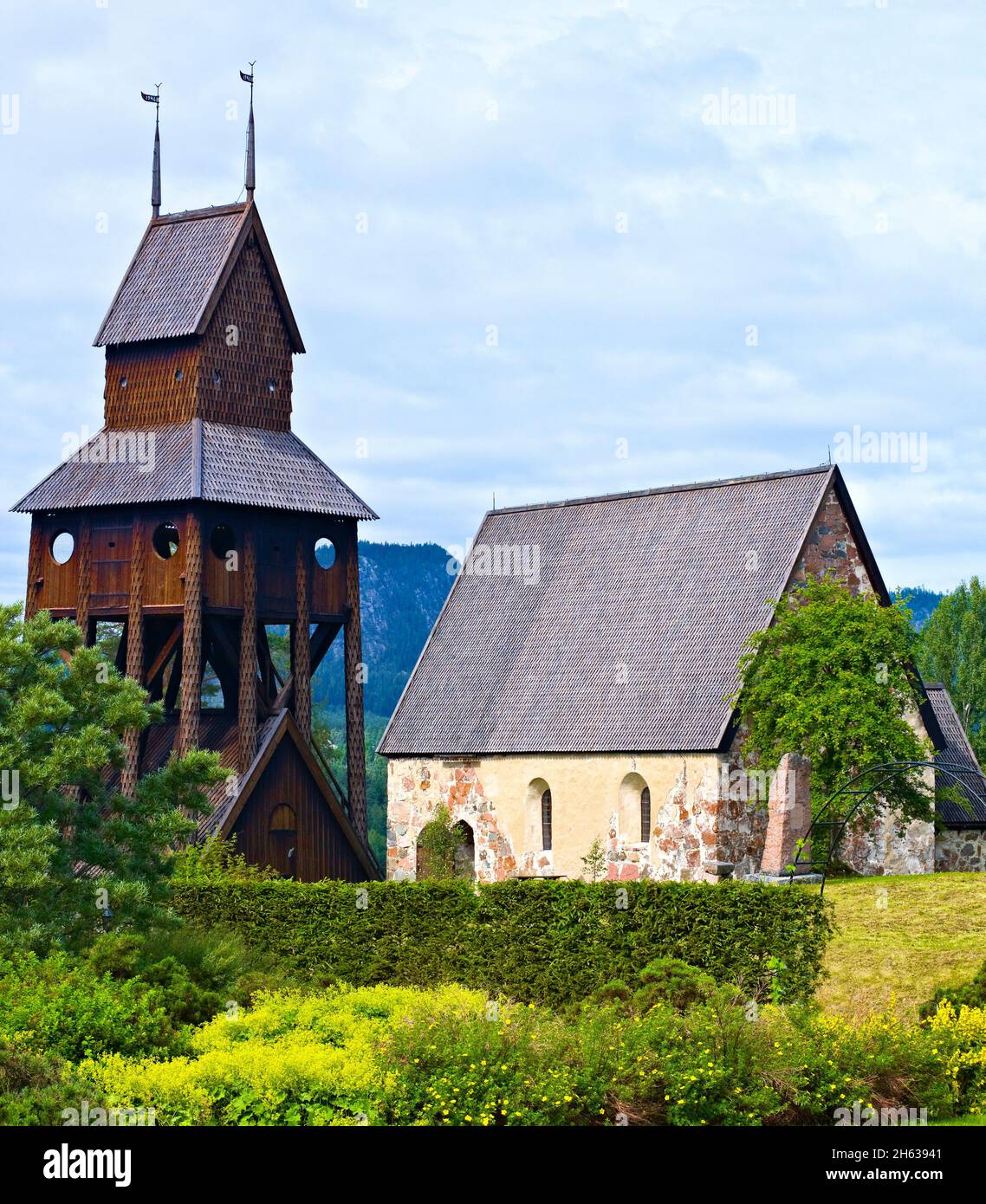 europe,sweden,jämtland province,old stone church of hammarstrand (ragunda gamla kyrka) made of red granite (ragundagranit) Stock Photo