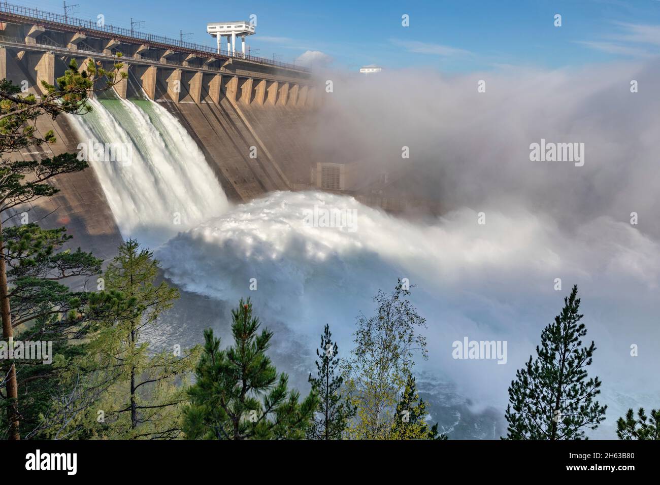 russia,siberia,bratsk,hydroelectric dam and water drain Stock Photo