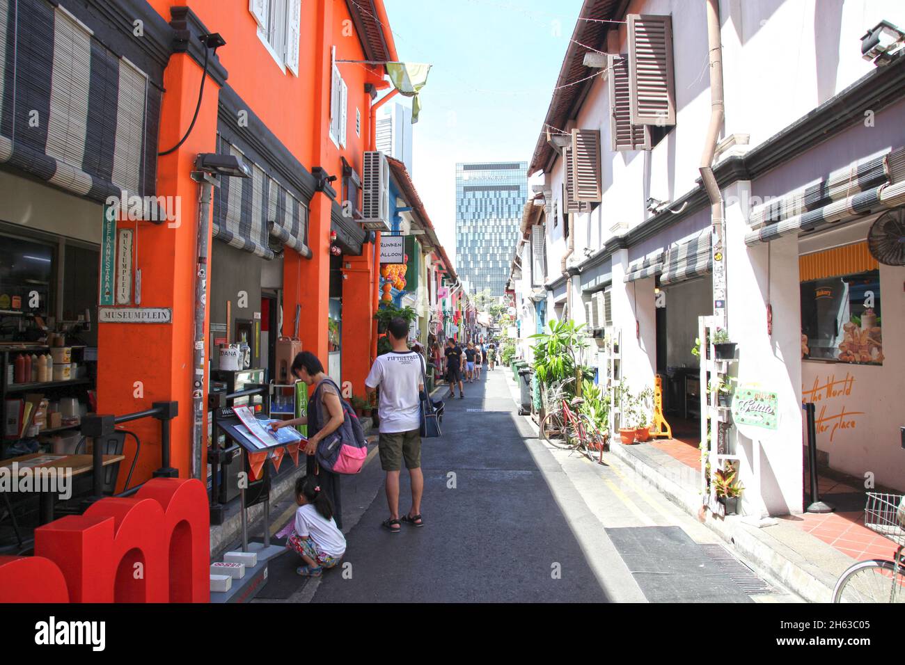 Muscat Street and small alley behind Arab Street in the Kampong Glam district of Singapore. Stock Photo