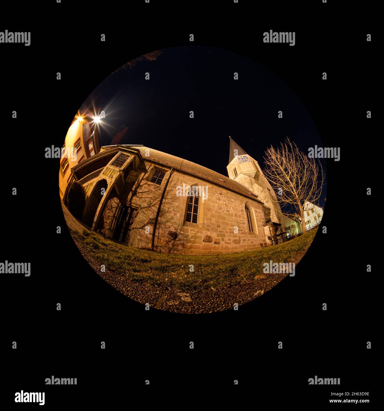 Distortion Fish Fish eye lens distortion of a German church Stock Photo - Alamy