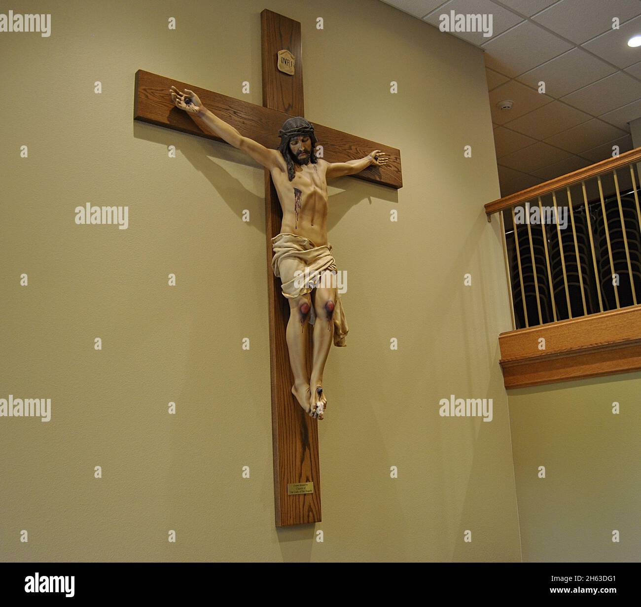 Christ on Cross at Roman Catholic church in MN Stock Photo