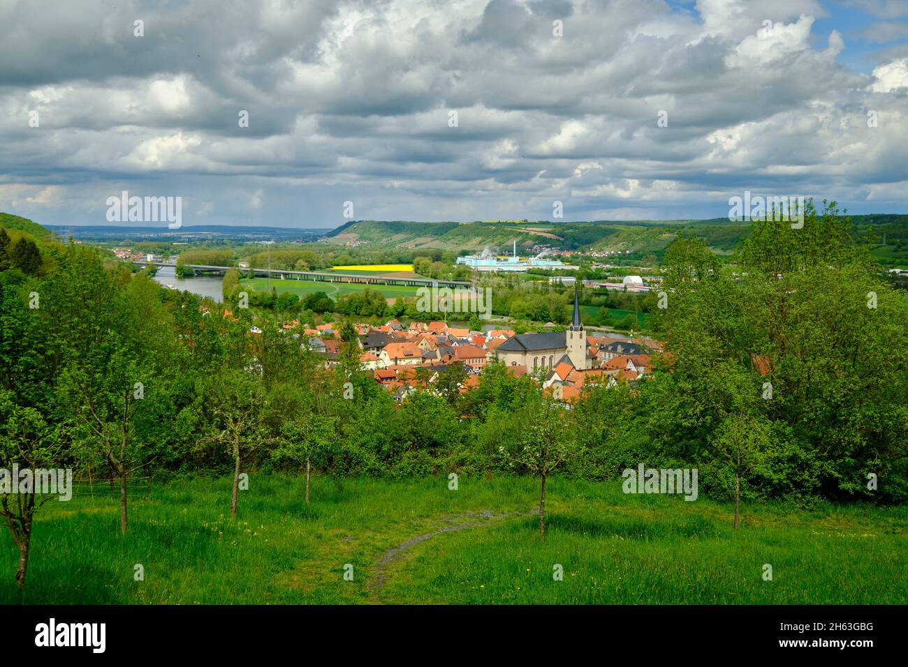 view of the municipality of eltmann in the steigerwald and the mainebene,district of hassberge,lower franconia,franconia,bavaria,germany Stock Photo