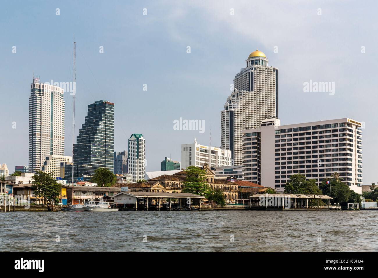 old customs house,colonial building,built 1888,at the back gems tower,assemption college,state tower,mandarin oriental hotel,chao phraya river,bangkok,thailand,asia Stock Photo