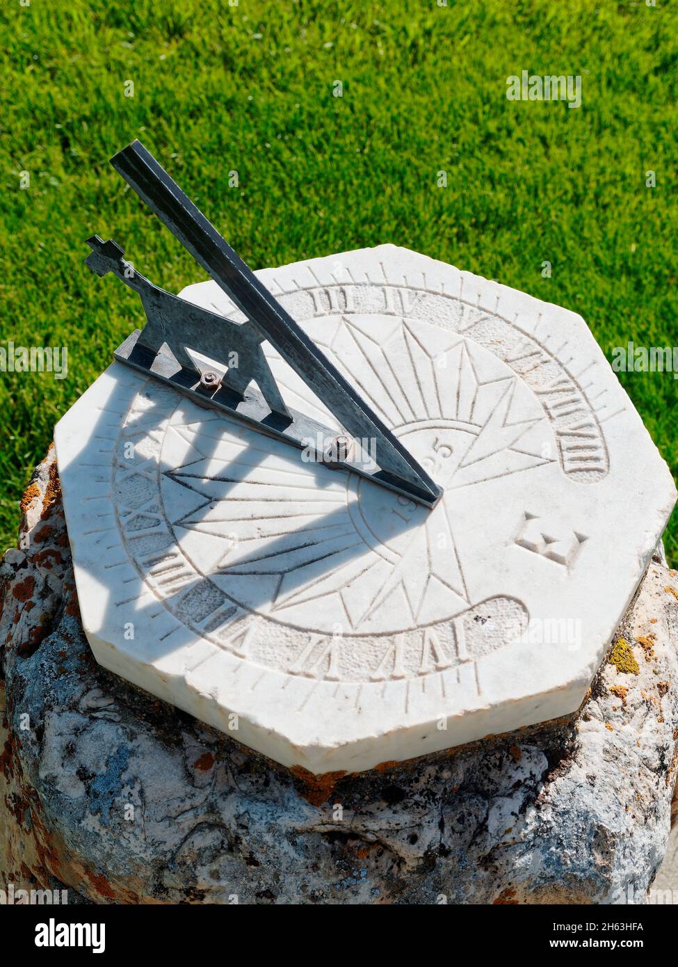 american west,ranch house,stone sun dial,usa,wyoming,bighorn mountains,eaton ranch,time Stock Photo