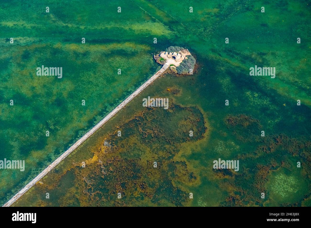 aerial view,alcudia,heart island on the es llac gran,large lake in alcudia,pla de na tesa,cabaneta (sa),mallorca,balearic island,balearic islands,baleares,spain Stock Photo