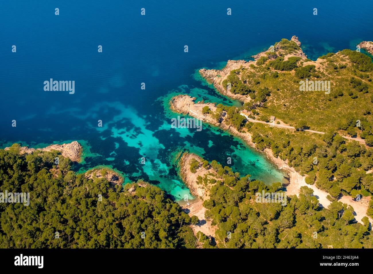 aerial view,cap de pinar peninsula,restricted area,s'esgleieta,son espanyol,mallorca,balearic island,balearic islands,baleares,spain Stock Photo