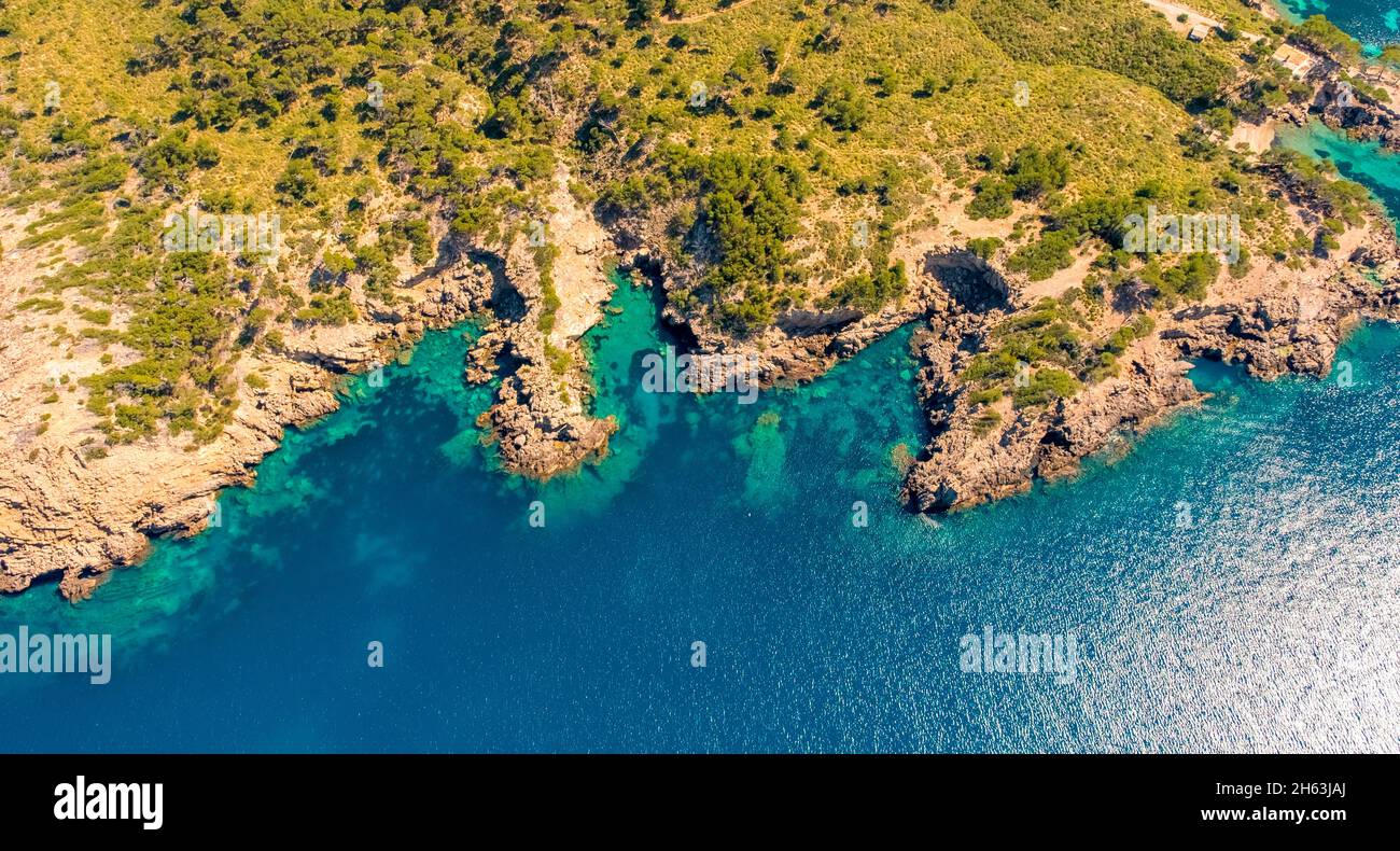 aerial view,cap de pinar peninsula,restricted area,s'esgleieta,son espanyol,mallorca,balearic island,balearic islands,baleares,spain Stock Photo