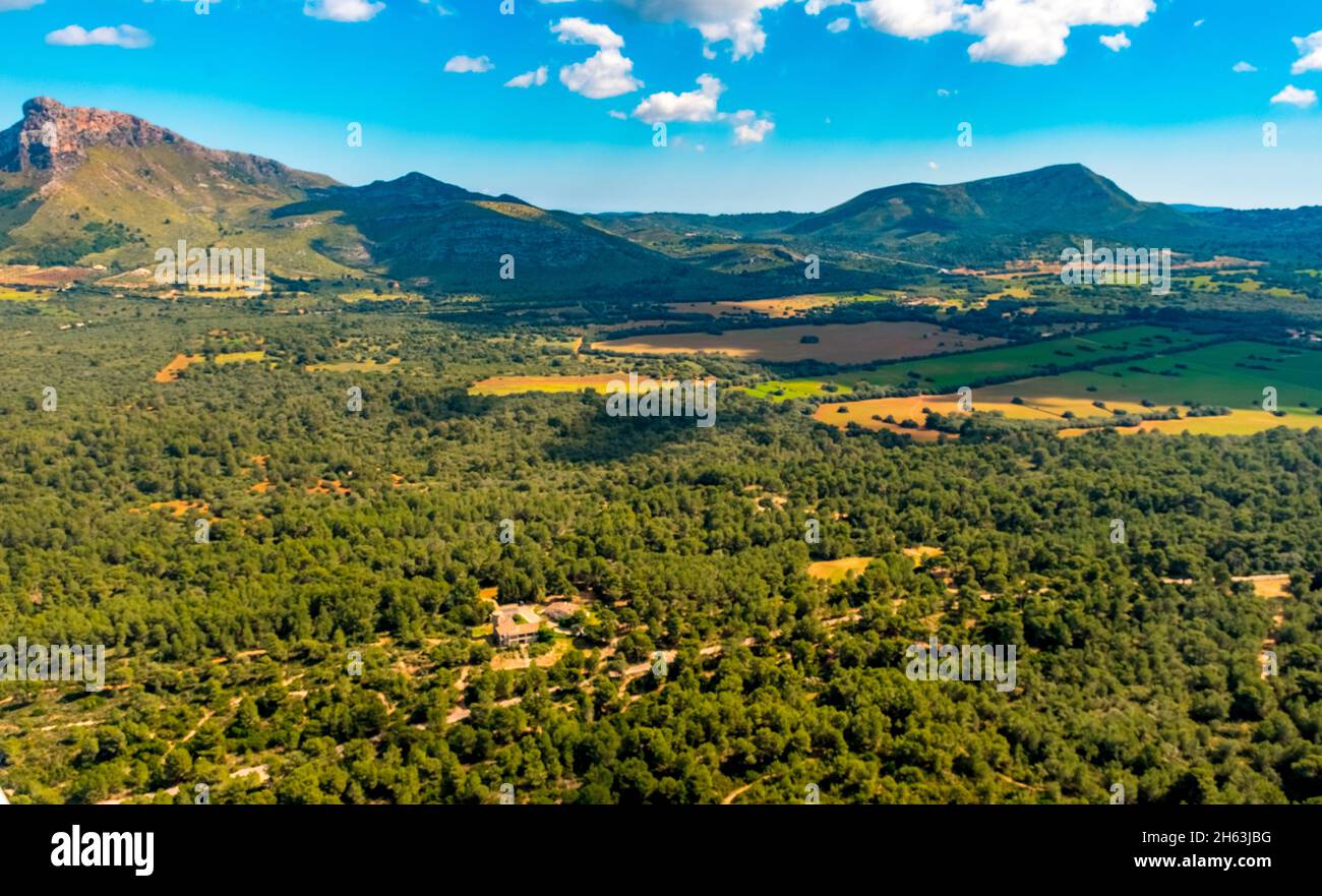 aerial view,finca in the forest of alaró,alaro,mallorca,balearic island,balearic islands,baleares,spain Stock Photo