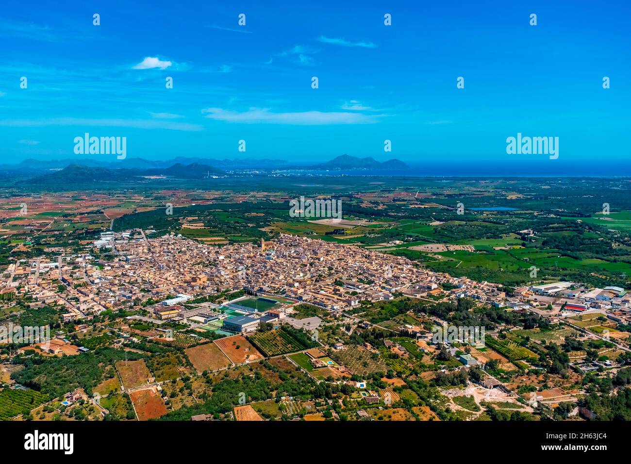 aerial view,town view of muro,mallorca,balearic islands,spain Stock Photo