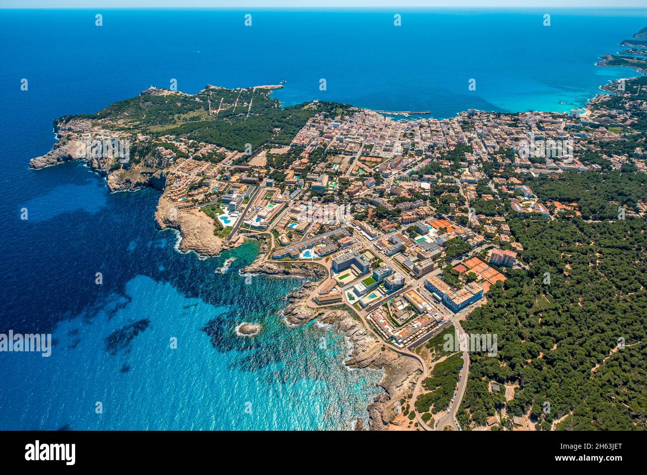 aerial view,cala lliteres and cala rajada,balearic islands,mallorca,capdepera,spain Stock Photo