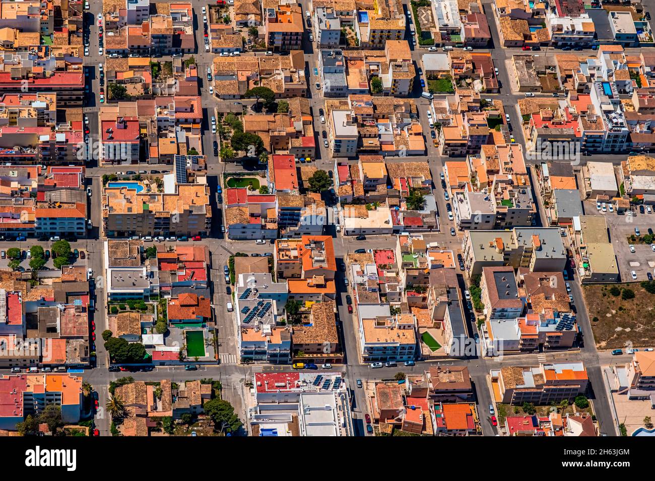 aerial view,view of the city center,es pelats,cala gat,cala rajada,capdepera,balearic islands,mallorca,spain Stock Photo
