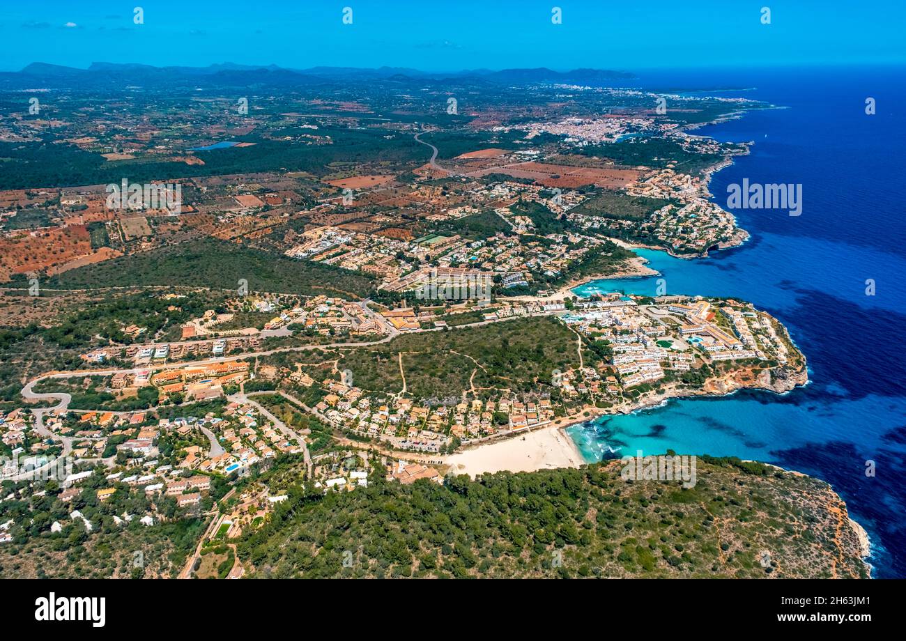 aerial view,cala estany d'en mas bay,cala mandia beach,cala anguila beach,manacor,mallorca,europe,balearic islands,spain Stock Photo