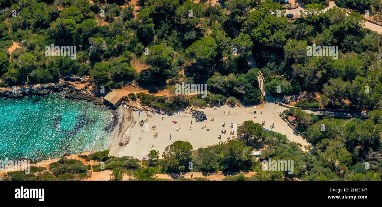 aerial view,bay and beach of cala sa nau,felanitx,balearic islands,mallorca,spain Stock Photo