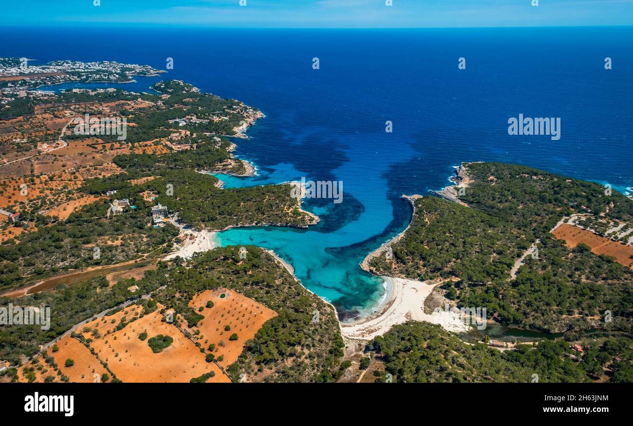 aerial view,cala mondragó,s'amarador,beach,santanyí,europe,balearic islands,spain Stock Photo