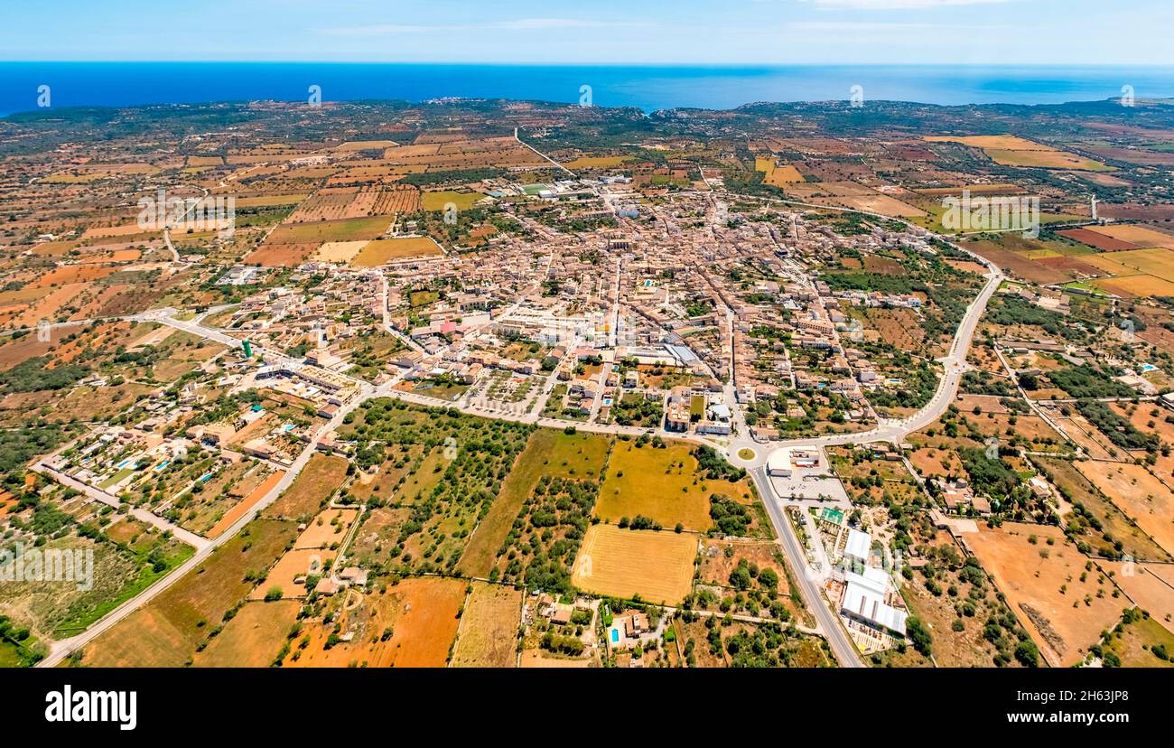 aerial view,city ring and town view with sant andreu church in santanyí,europe,balearic islands,spain Stock Photo